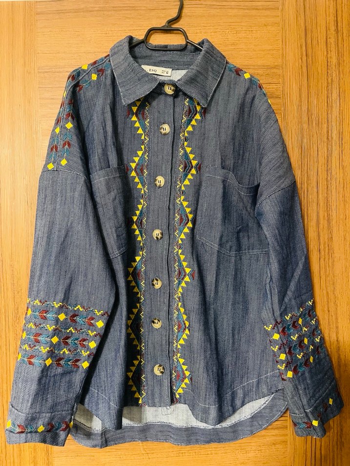 Nakışlı Bohem Kadın Kot Gömlek - Görsel 3