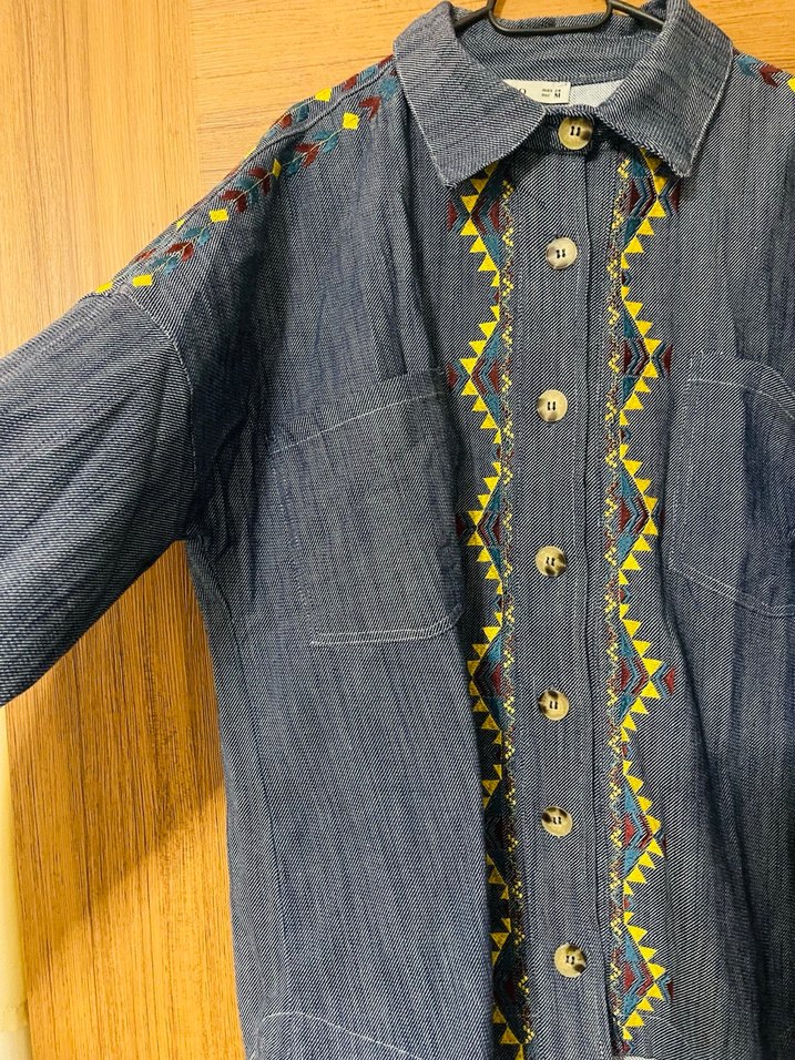 Nakışlı Bohem Kadın Kot Gömlek - Görsel 2