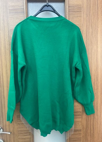 Yeşil Örgü Salaş Kadın Kazak tunik - Görsel 3