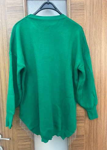 Yeşil Örgü Salaş Kadın Kazak tunik - Görsel 2