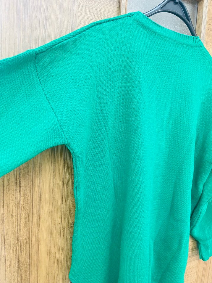 Yeşil Örgü Salaş Kadın Kazak tunik - Görsel 4