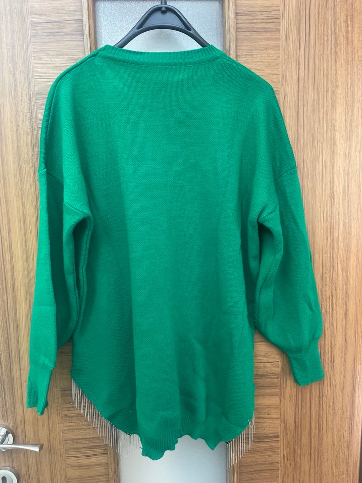 Yeşil Örgü Salaş Kadın Kazak tunik - Görsel 2