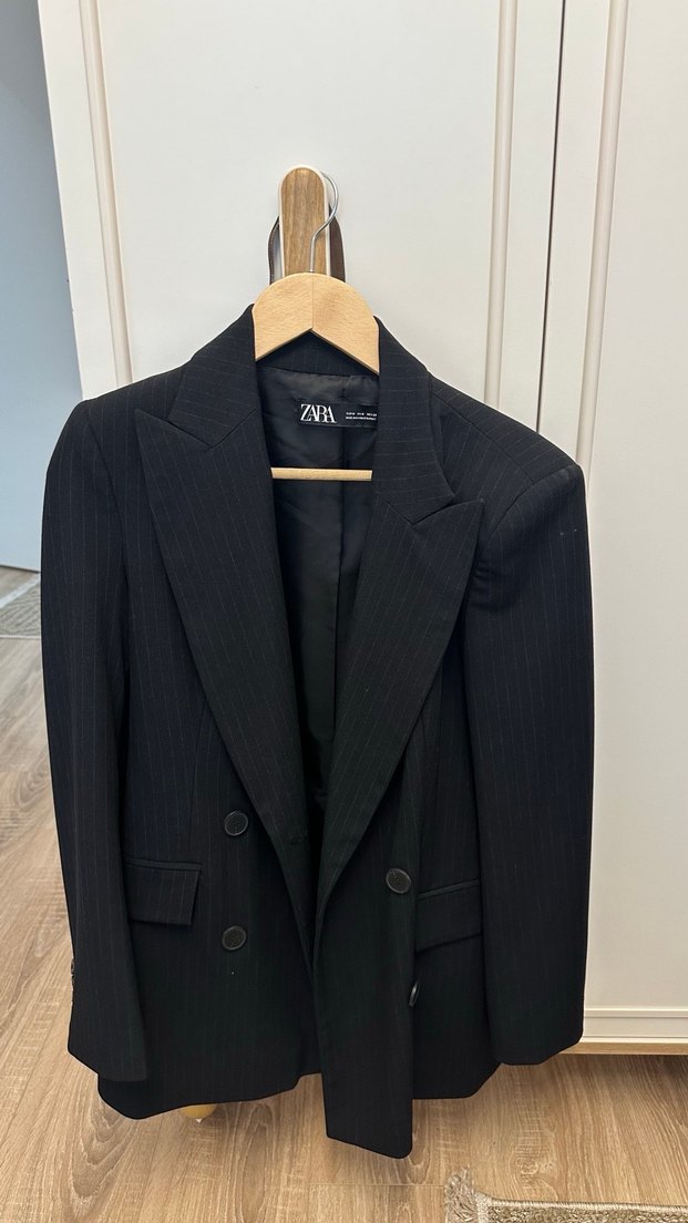 Zara Siyah Çizgili Kadın Blazer Ceket - Görsel 2