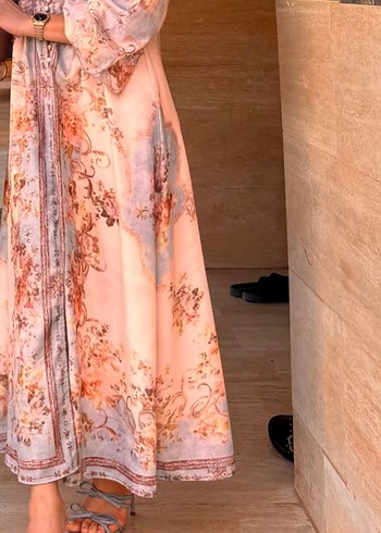 Düğmeli Bohem V Yaka Uzun Elbise - Görsel 2