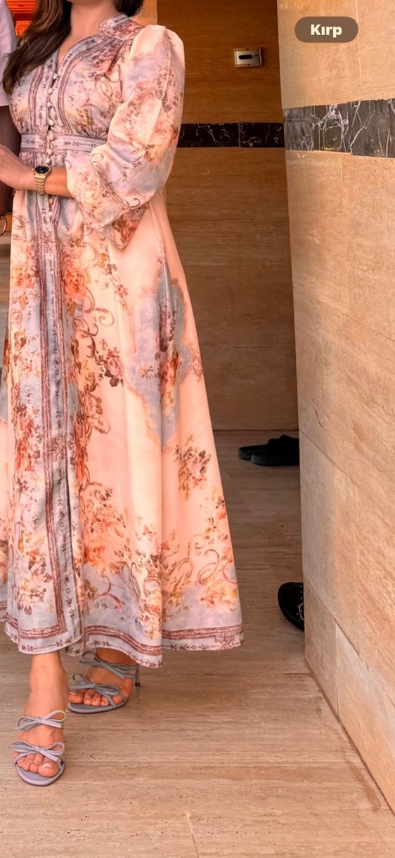 Düğmeli Bohem V Yaka Uzun Elbise - Görsel 2