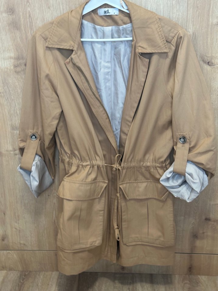 Bej Kadın Keten Midi Trençkot - Görsel 3