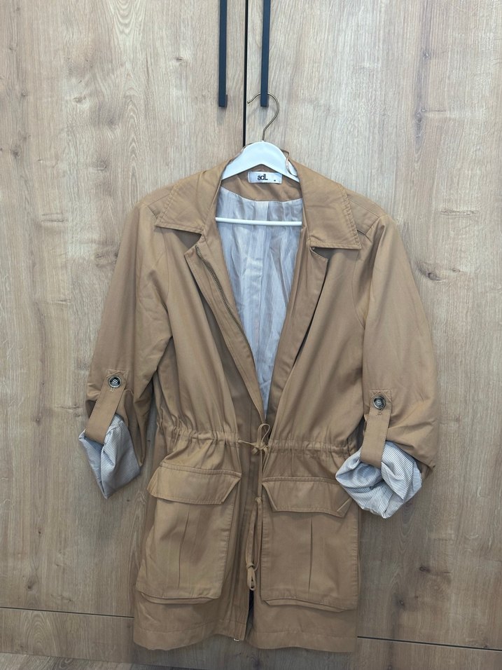 Bej Kadın Keten Midi Trençkot - Görsel 2