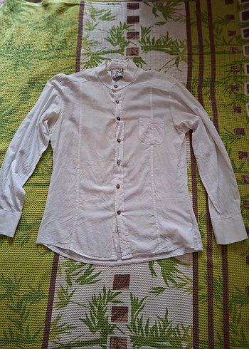 Erkek Keten Beyaz Gömlek - Görsel 2