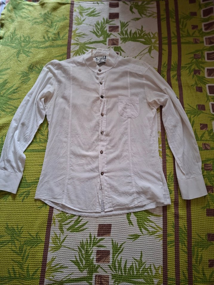 Erkek Keten Beyaz Gömlek - Görsel 2