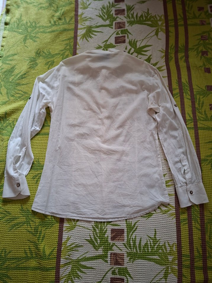 Erkek Keten Beyaz Gömlek - Görsel 3