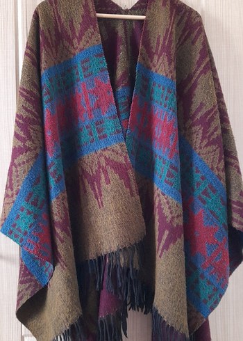 Bohem Çok Renkli Desenli Uzun Ponço - Görsel 3