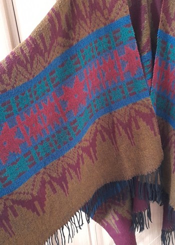 Bohem Çok Renkli Desenli Uzun Ponço - Görsel 2