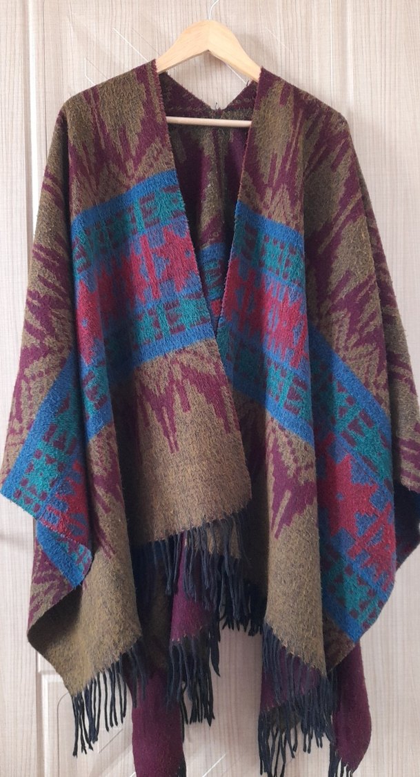 Bohem Çok Renkli Desenli Uzun Ponço - Görsel 3