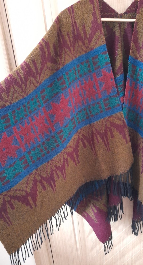 Bohem Çok Renkli Desenli Uzun Ponço - Görsel 2