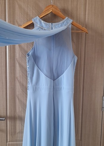 Mavi İşlemeli Uzun Abiye Elbise - Görsel 6