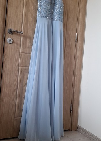 Mavi İşlemeli Uzun Abiye Elbise - Görsel 2