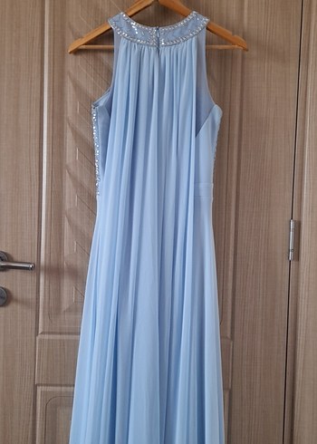 Mavi İşlemeli Uzun Abiye Elbise - Görsel 4
