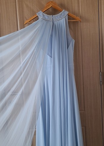 Mavi İşlemeli Uzun Abiye Elbise - Görsel 5