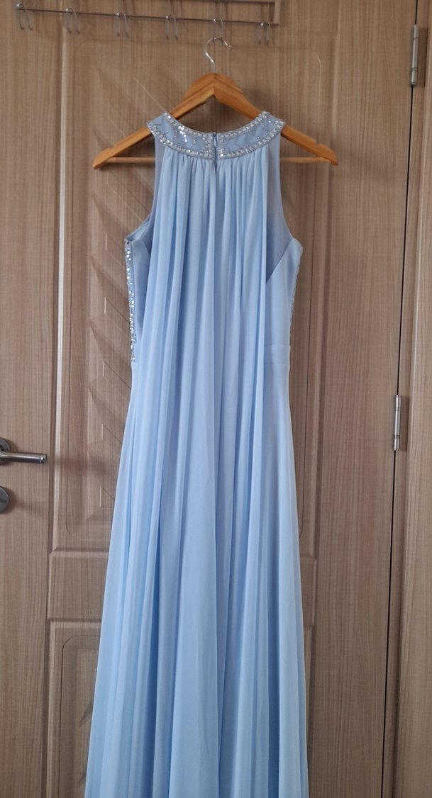 Mavi İşlemeli Uzun Abiye Elbise - Görsel 4