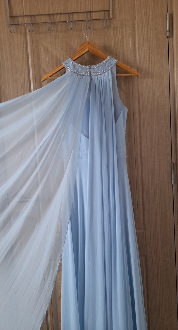 Mavi İşlemeli Uzun Abiye Elbise - Görsel 5