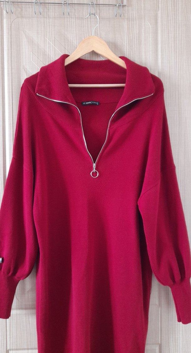 Bordo Yarım Fermuarlı Kadın Midi Kazak - Görsel 2