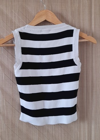 Kadın Siyah Beyaz Çizgili Kolsuz Triko Atlet - Görsel 2