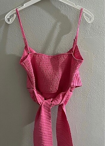 l Beden pembe Renk Quzu askılı crop bluz