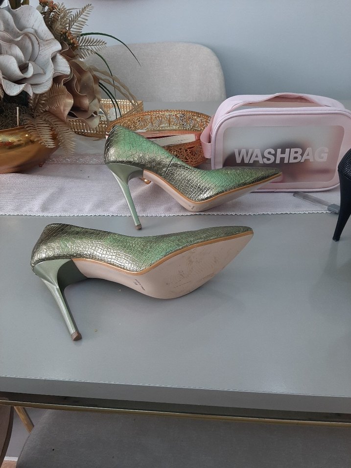 Yeşil Parlak Deri Yılan Desenli Stiletto - Görsel 2