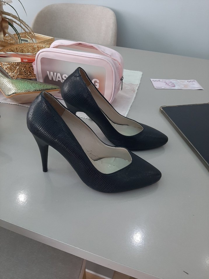 Siyah Yılan Desenli Stiletto Topuklu Kadın Ayakkabı - Görsel 3