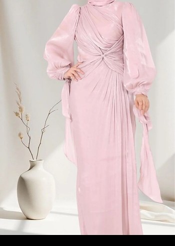 Pudra Renk Drapeli Uzun Abiye Elbise - Görsel 5