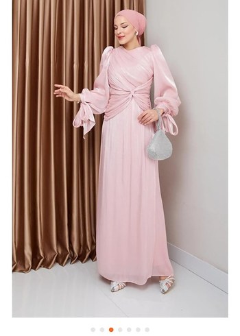 Pudra Renk Drapeli Uzun Abiye Elbise - Görsel 6