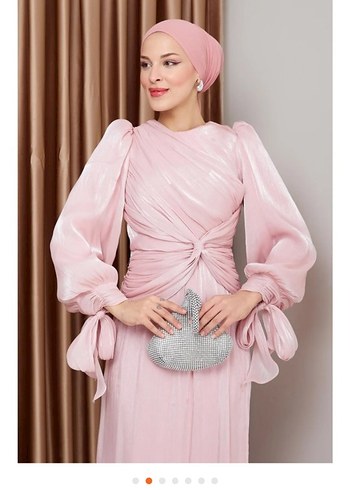 Pudra Renk Drapeli Uzun Abiye Elbise - Görsel 2