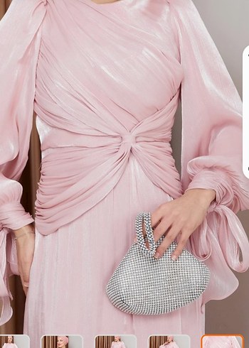 Pudra Renk Drapeli Uzun Abiye Elbise - Görsel 4