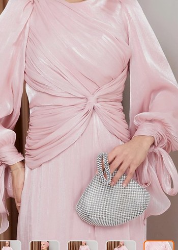 Pudra Renk Drapeli Uzun Abiye Elbise - Görsel 3