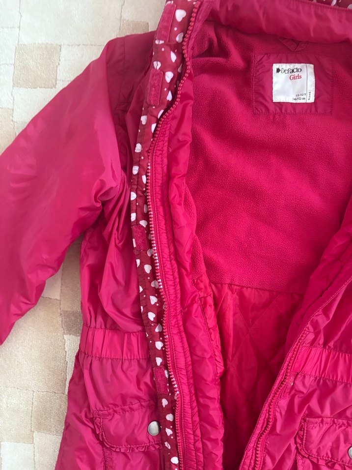 Kız Çocuk Parlak Pembe Fermuarlı Mont - Görsel 4