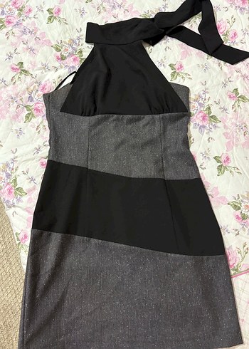 Gri Drapeli Askılı Midi Elbise - Görsel 2