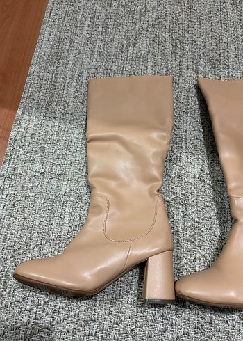 Bej Kadın Deri  Topuklu çizme - Görsel 2