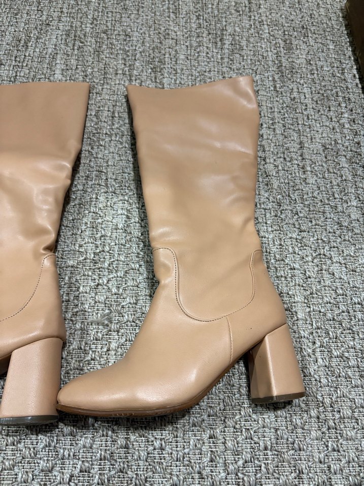 Bej Kadın Deri  Topuklu çizme - Görsel 3