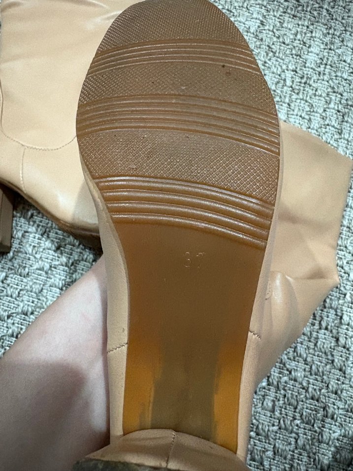 Bej Kadın Deri  Topuklu çizme - Görsel 5