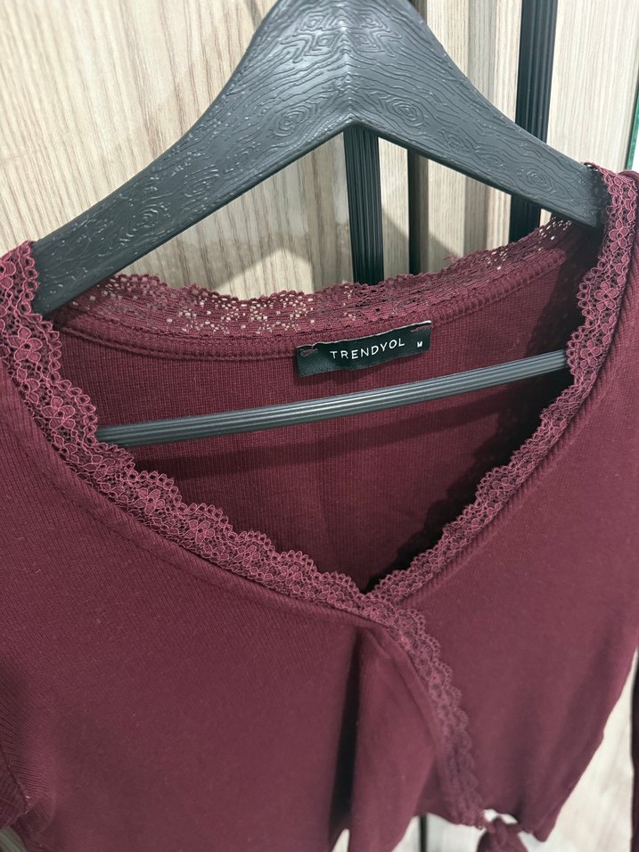 Bordo V Yaka Triko body kazak - Görsel 2