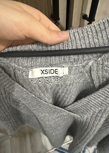 Gri V Yaka Örgü Kadın Kazak - Görsel 2