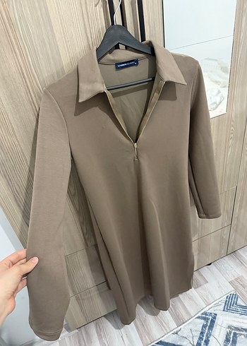 Bej V Yakalı Midi Elbise LCW - Görsel 2