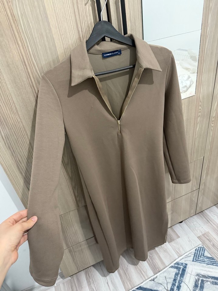 Bej V Yakalı Midi Elbise LCW - Görsel 2