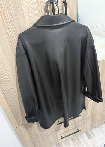 Düğmeli Siyah Deri Kadın Ceket KOTON - Görsel 4