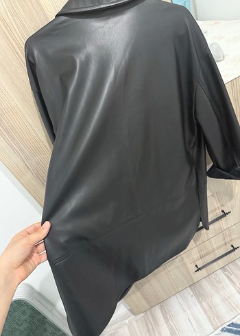 Düğmeli Siyah Deri Kadın Ceket KOTON - Görsel 5