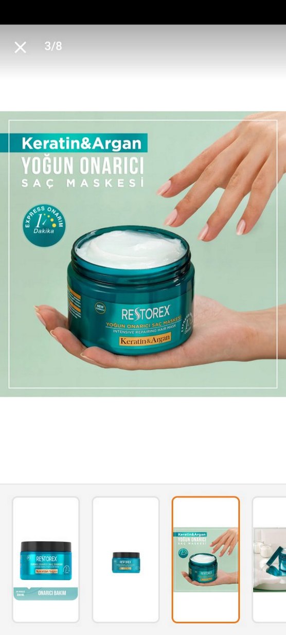 Restorex Keratin & Argan Yoğun Onarıcı Saç Maskesi 300 ml - Görsel 2