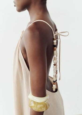 Bej Uzun Keten Halter Yaka Elbise - Görsel 3