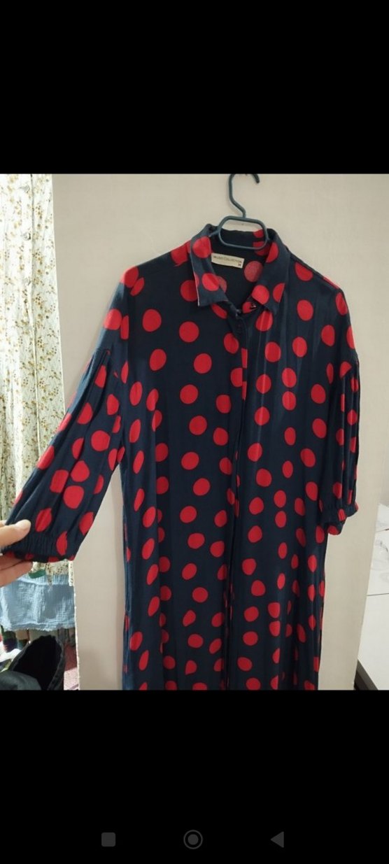 MUDO Kırmızı Puantiyeli Uzun Düğmeli Elbise - Görsel 4