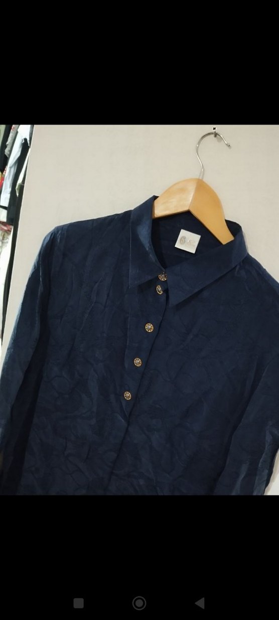 C&A Vintage Lacivert İpek Gömlek, Düğmeli, Uzun Kollu - Görsel 3