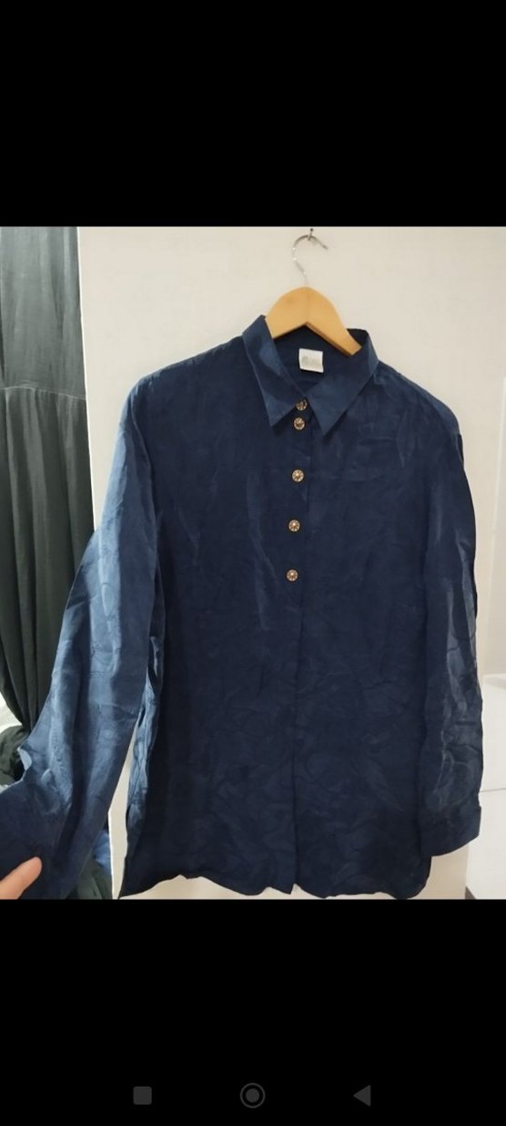 C&A Vintage Lacivert İpek Gömlek, Düğmeli, Uzun Kollu - Görsel 2